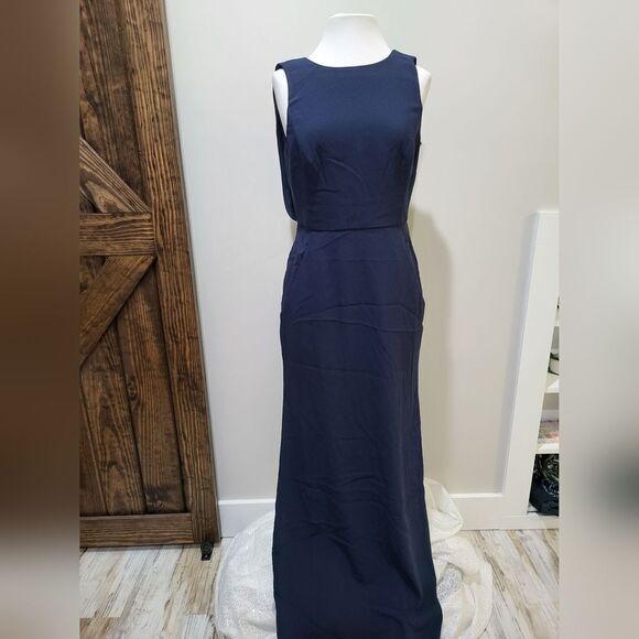 Dessy Collection Draped Backless Crepe Dress With Pockets 3061 NWOT size 6 blue - Picture 3 of 6